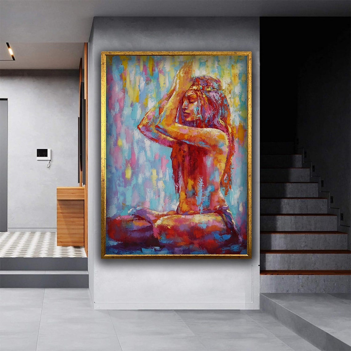 Colorful Abstract Woman Portrait Vibrant Rainbow Brushstroke Wall Art - Image 3