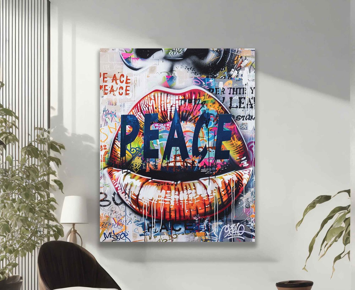 Graffiti Lip With Peace Writing, Street Art - Image 2