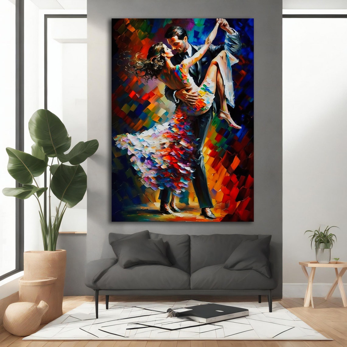 Passionate Dancing Couple Lift Colorful Palette Knife Dance Art Poster - Image 4