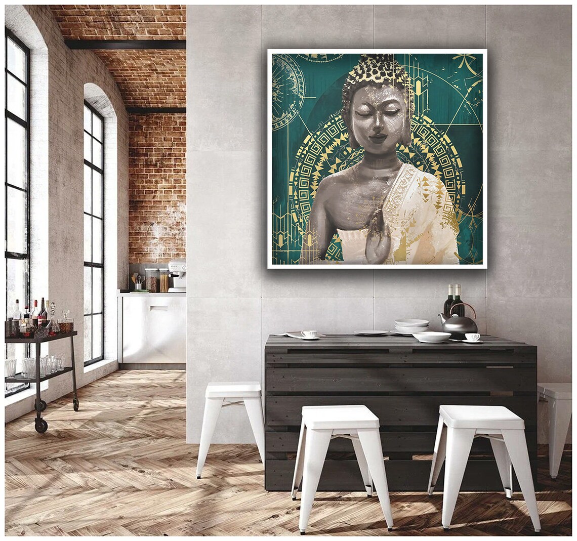 Golden Buddha Teal Mandala Sacred Geometry Spiritual Meditation Wall Art Poster - Image 4