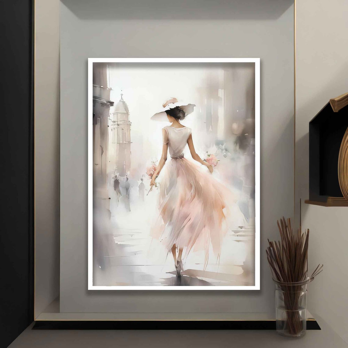 Beautiful Woman In White Dress On Woman Turning Back Art Woman In White Dress Painting
