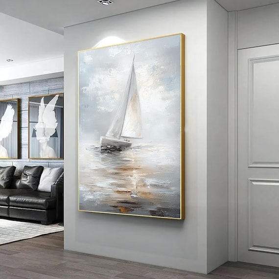 Sailing Ship Watercolor Framed Print Nautical Decor Large Wall Art Maritime Artwork Boat Lovers Gift