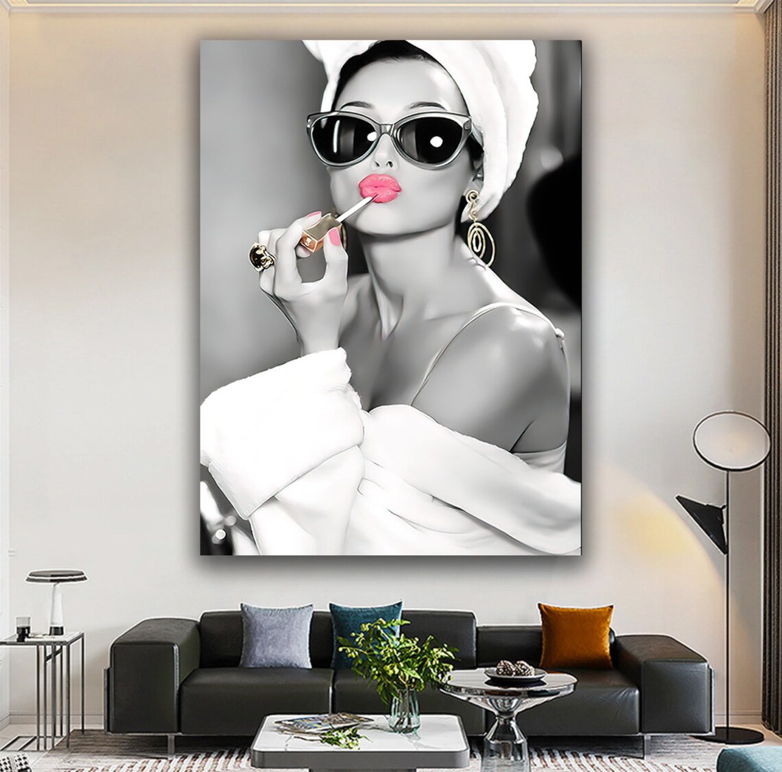 Audrey Hepburn-Style Woman in Lipstick Pop Art Poster - Image 3