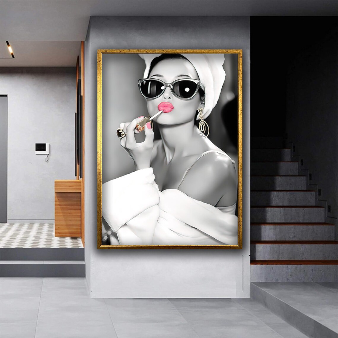 Audrey Hepburn-Style Woman in Lipstick Pop Art Poster - Image 4