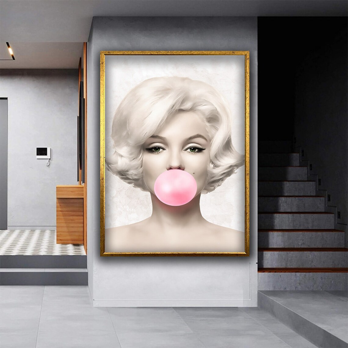 Pop Art Blonde Woman Blowing Gum, Graffiti Print - Image 4