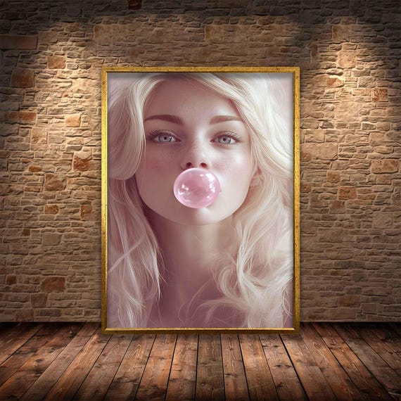Bold Bubble Gum Wall Art Modern Decor Unique Gift For Her