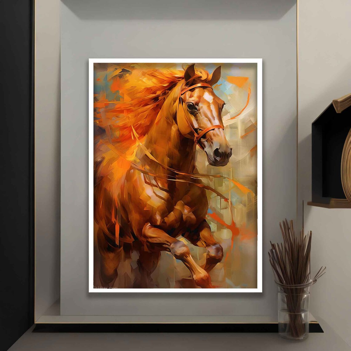 Chestnut Horse Portrait Fiery Orange Brushstrokes Art Wall Poster - Image 4