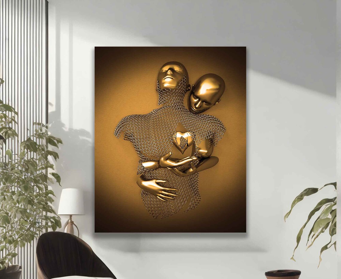 Bronze Heart Love Couples Sculpture, Wall Art Print - Image 2