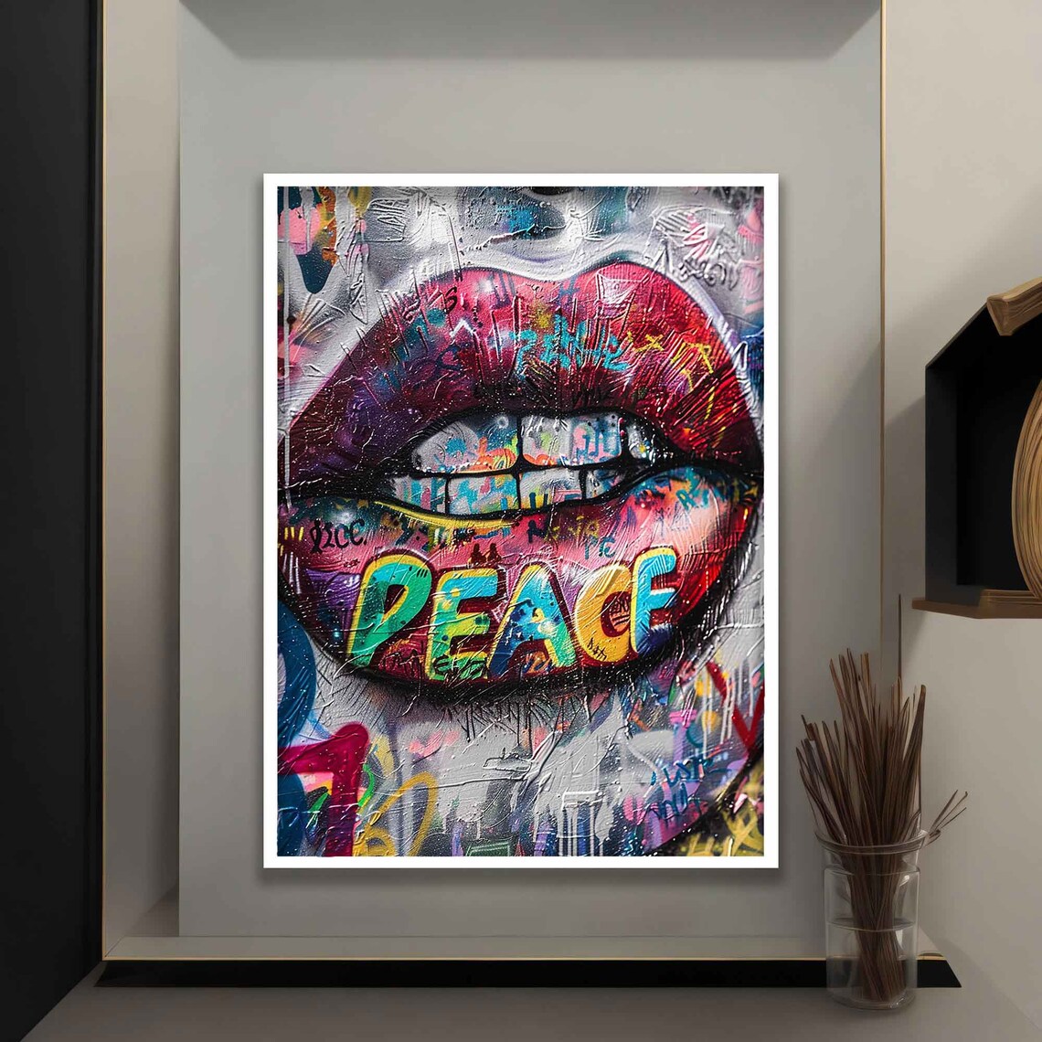 Graffiti Lip With Peace Writing, Street Art - Image 4