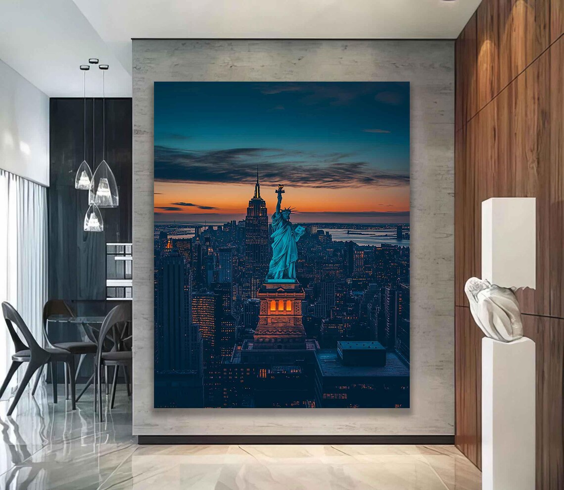 Statue Of Liberty Manhattan Skyline Sunset New York City View Poster - Image 2
