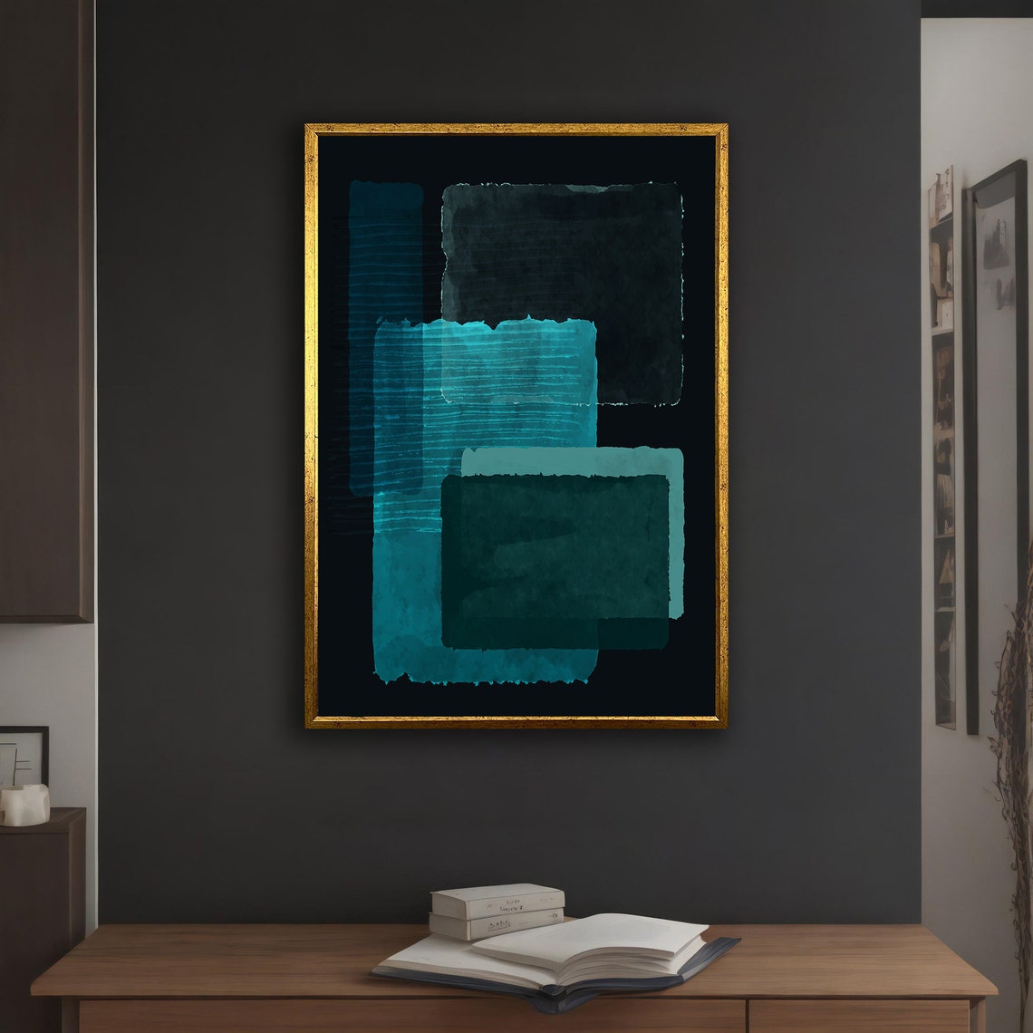 Dark Green Teal Layered Rectangles Abstract Rothko Style Modern Poster - Image 5