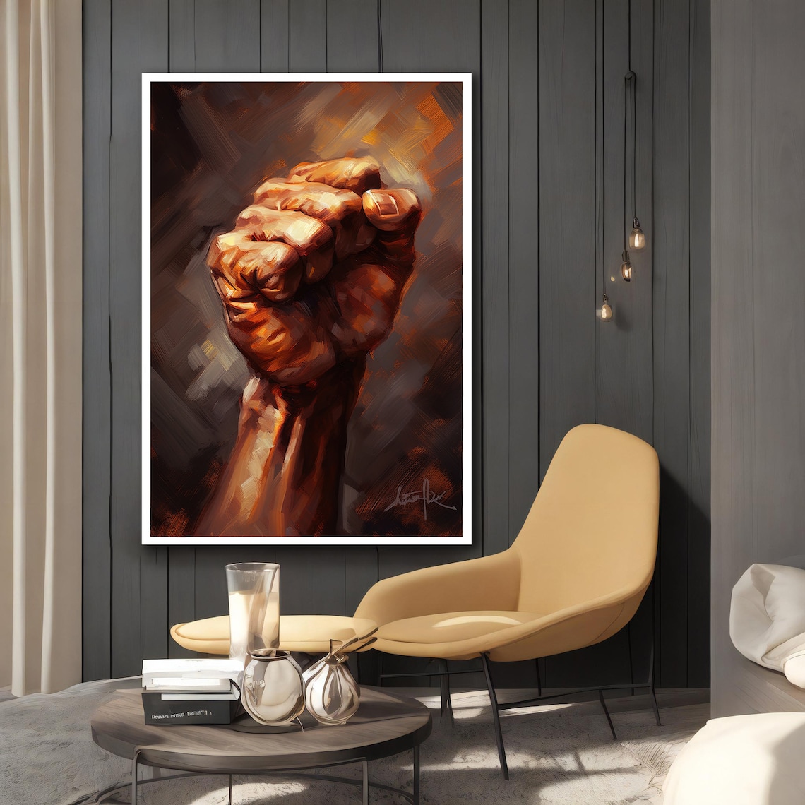 Raised Power Fist Painting Strength Unity Motivational Wall Art Poster - Image 4