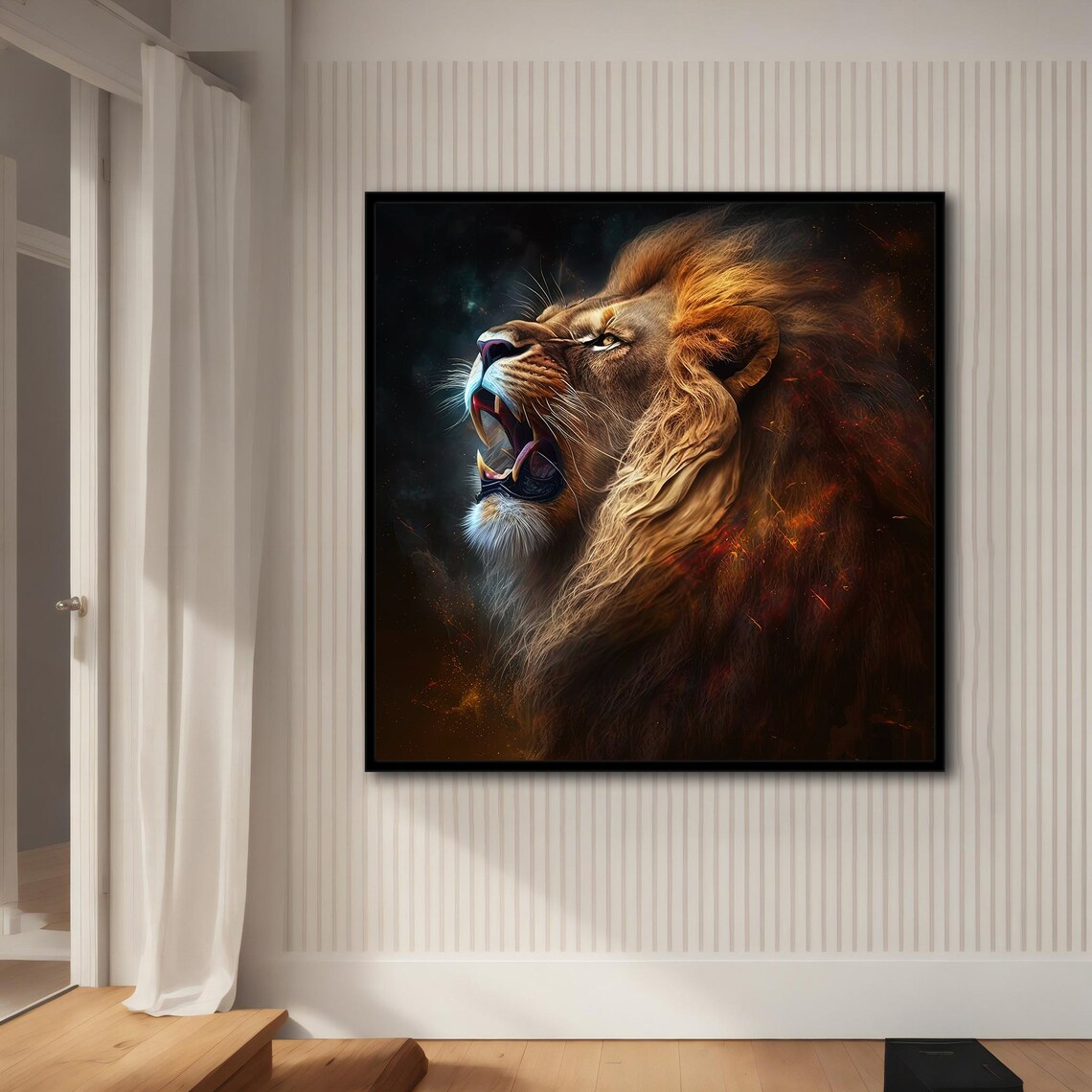 Roaring Lion Profile Fierce Mane Dark Ember Dramatic Animal Art Print - Image 3