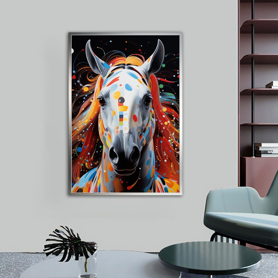 Colorful Horse Portrait Rainbow Paint Splash Fiery Mane Poster - Image 5