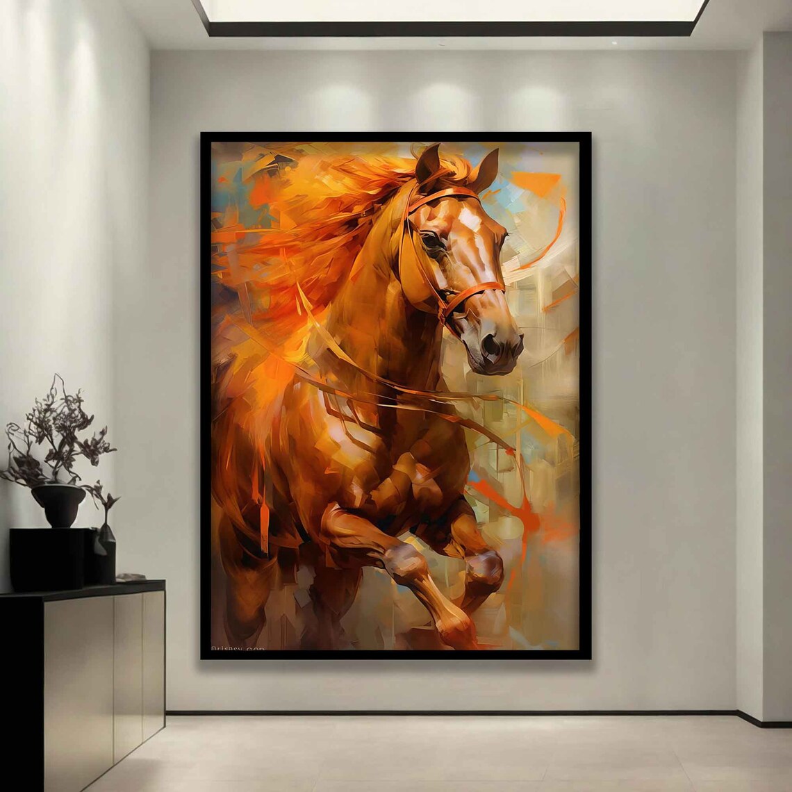 Chestnut Horse Portrait Fiery Orange Brushstrokes Art Wall Poster - Image 3