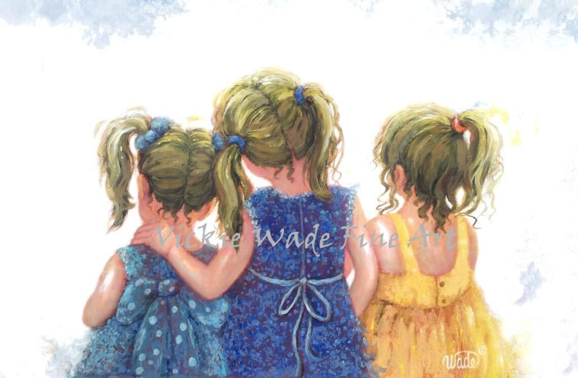 Three Blonde Girls with Scrunchies Standing Close from Behind Poster