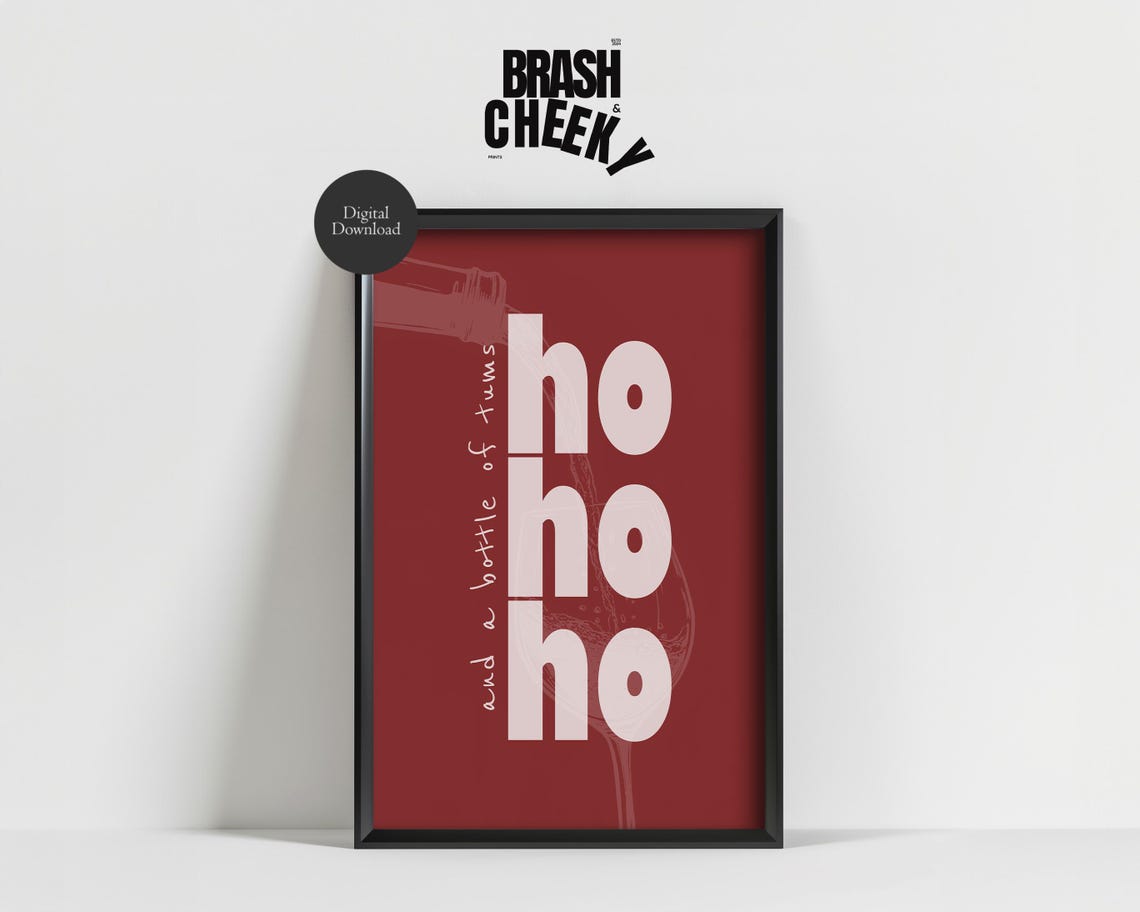 Ho Ho Ho and a Bottle of Rums Funny Red Christmas Wine Wall Art - Image 3