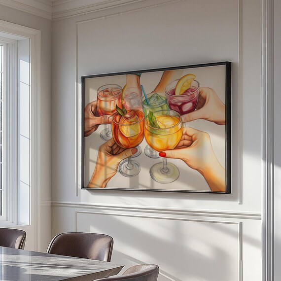 Cocktail Cheers Toast With Friends Colorful Bar Cart Art Print