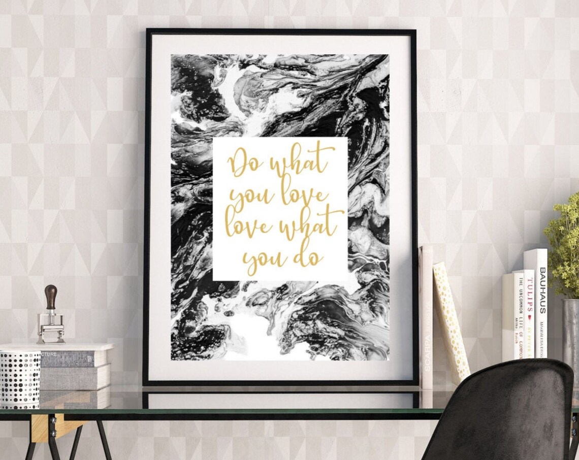 Motivational Quote Office Wall Art Gold And Black White Home Decor Inspirational Print