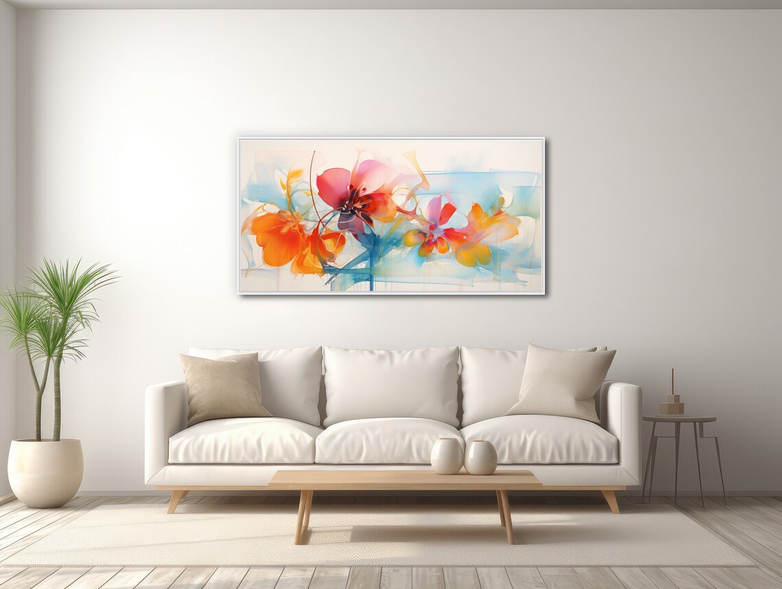 Modern Abstract Floral Art Print, Orange Blue Flowers - Image 3