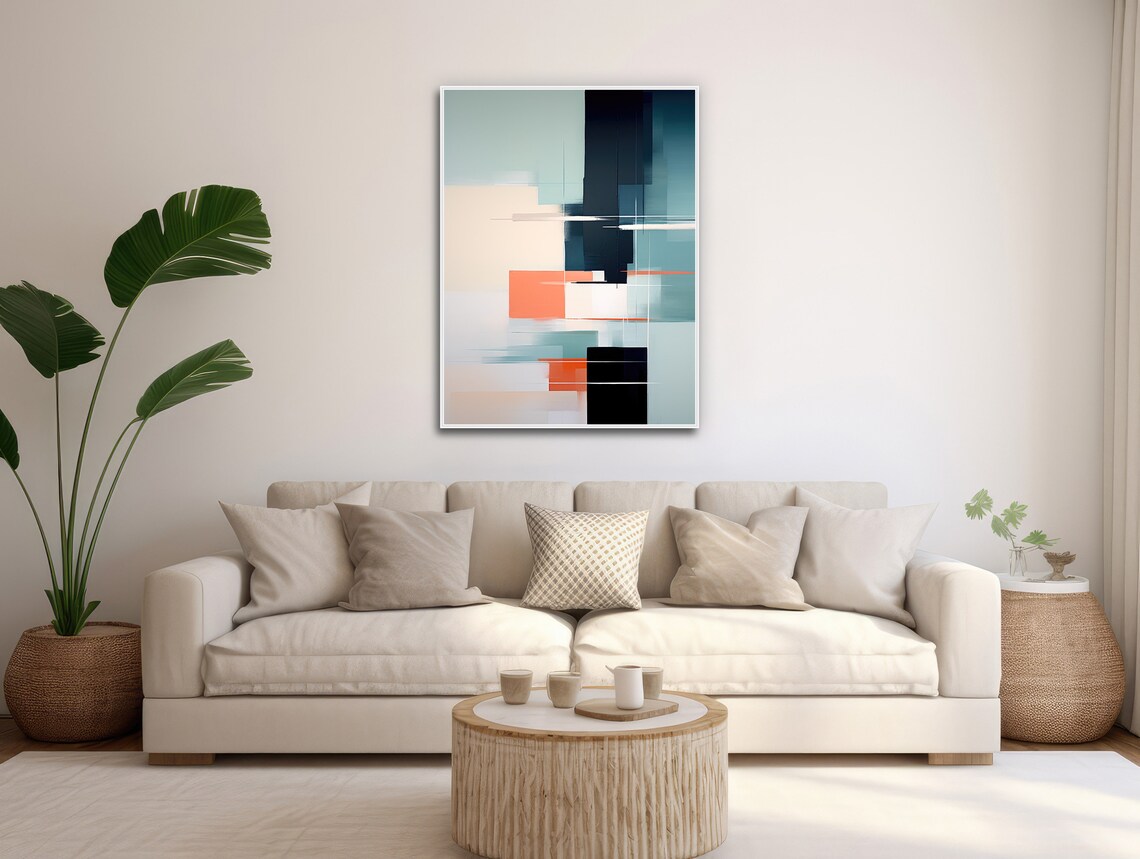 Large Abstract Wall Art Modern Geometric Painting Framed Print Black Teal Orange Quiet Voyage 3 - Image 3