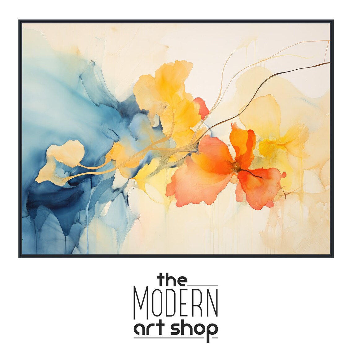 Soft Blue Yellow Orange Watercolor Flowers Abstract Floral Poster - Image 4