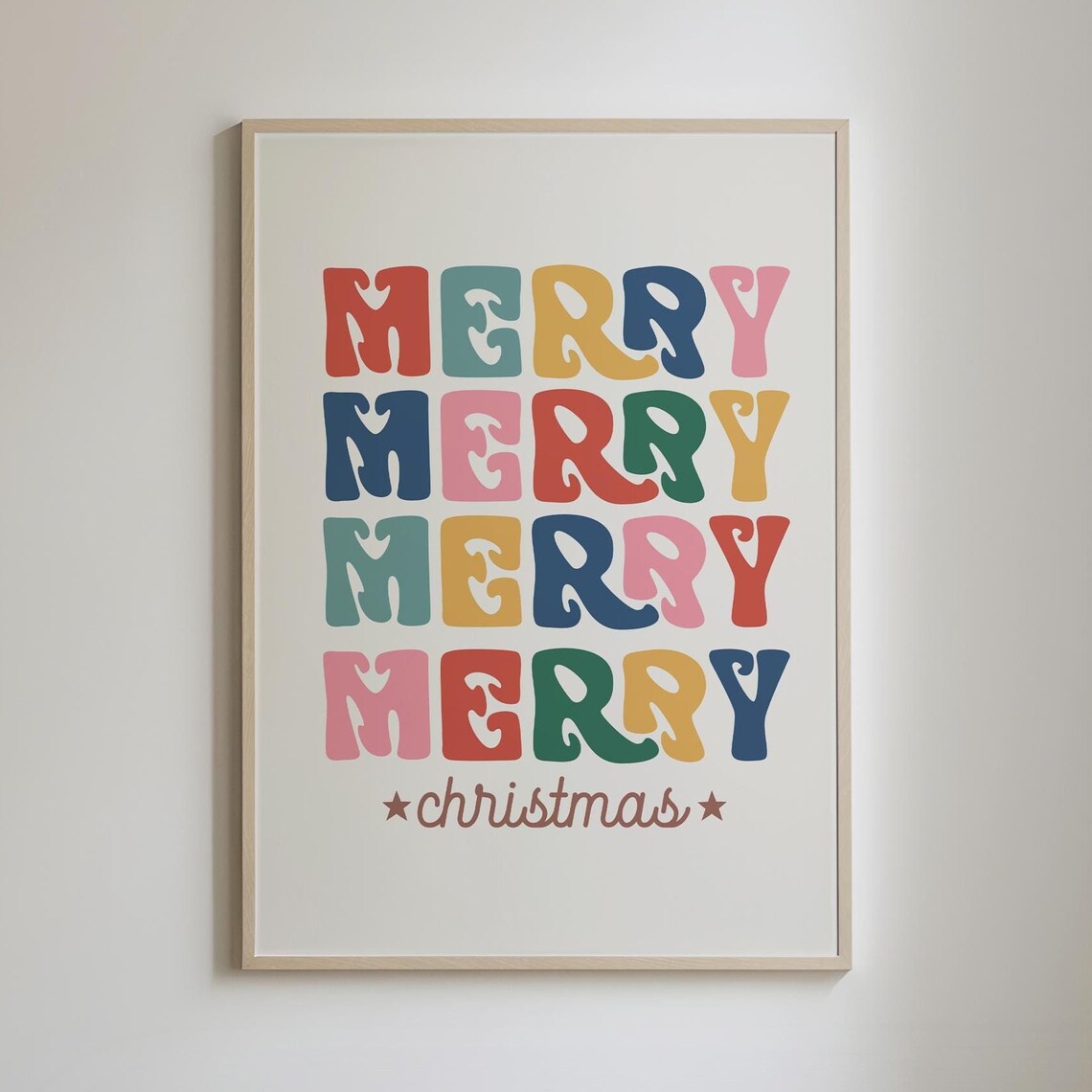 Merry Christmas Colorful Retro Typography Holiday Decor Poster