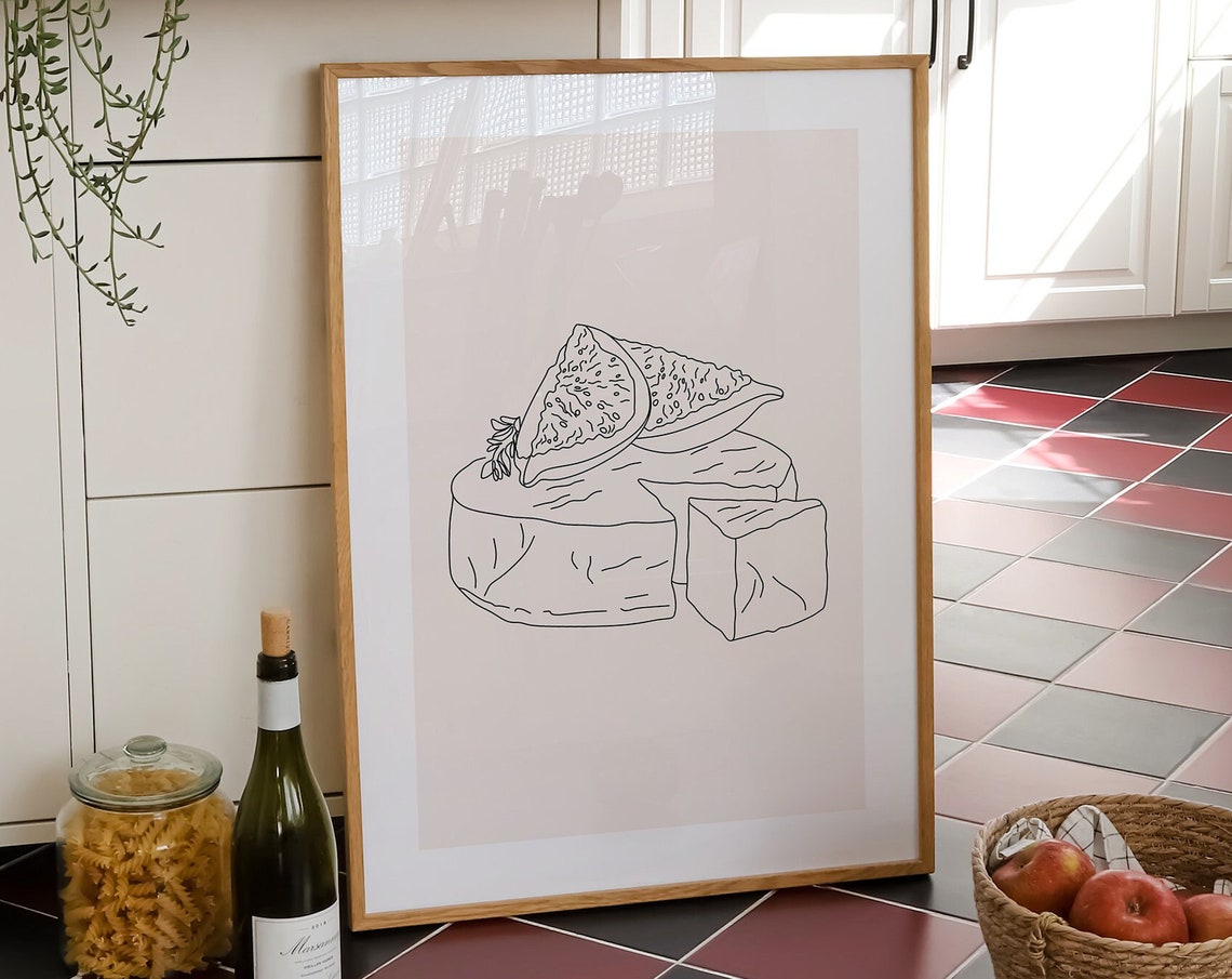 Le Fromage Cheese Wheel and Fig Minimal Line Drawing Kitchen Poster - Image 5