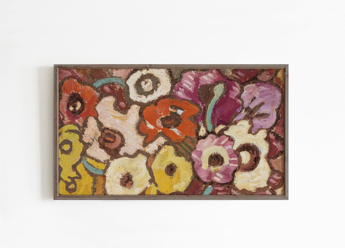 Bold Colorful Wildflower Blooms Textured Abstract Botanical Wall Art