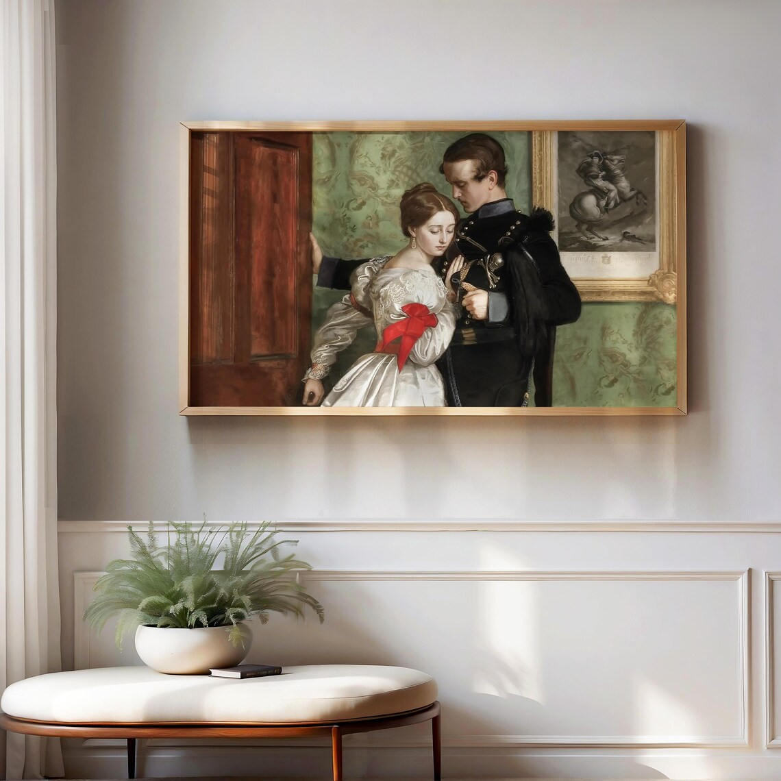 Victorian Couple Embrace Romantic Vintage Oil Painting Wall Art - Image 3