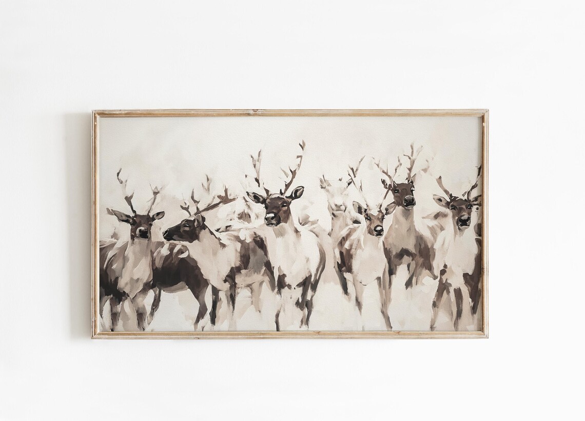 Christmas Abstract Winter Deer Neutral Art Print
