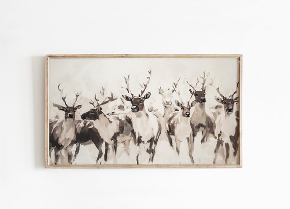 Christmas Abstract Winter Deer Neutral Art Print