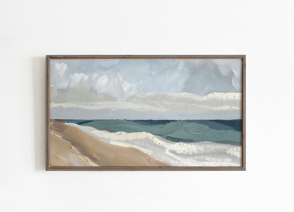 Tranquil Abstract Beach Waves Blue Gray Modern Coastal Art Poster - Image 3