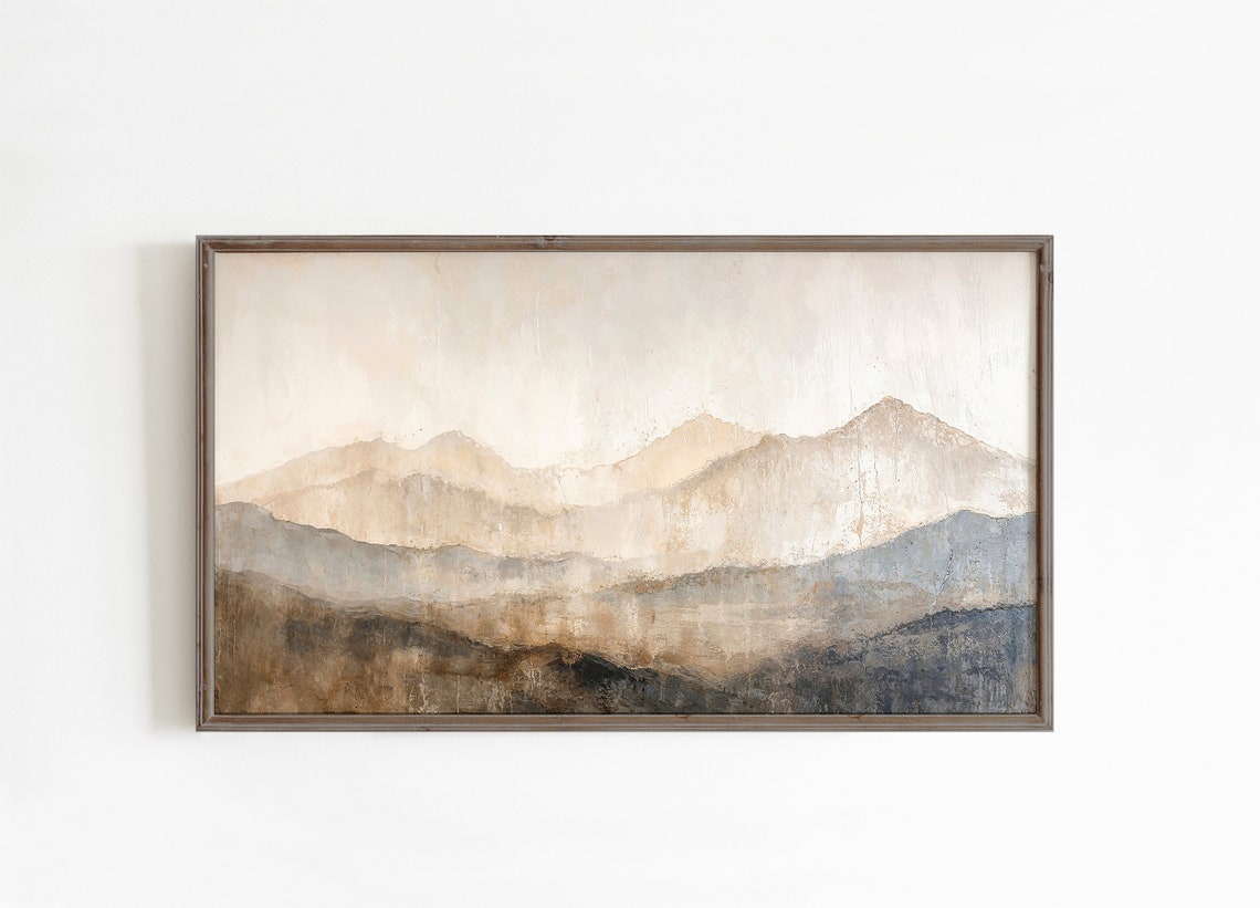 Misty Mountains Layered Abstract Beige Grey Neutral Wall Poster