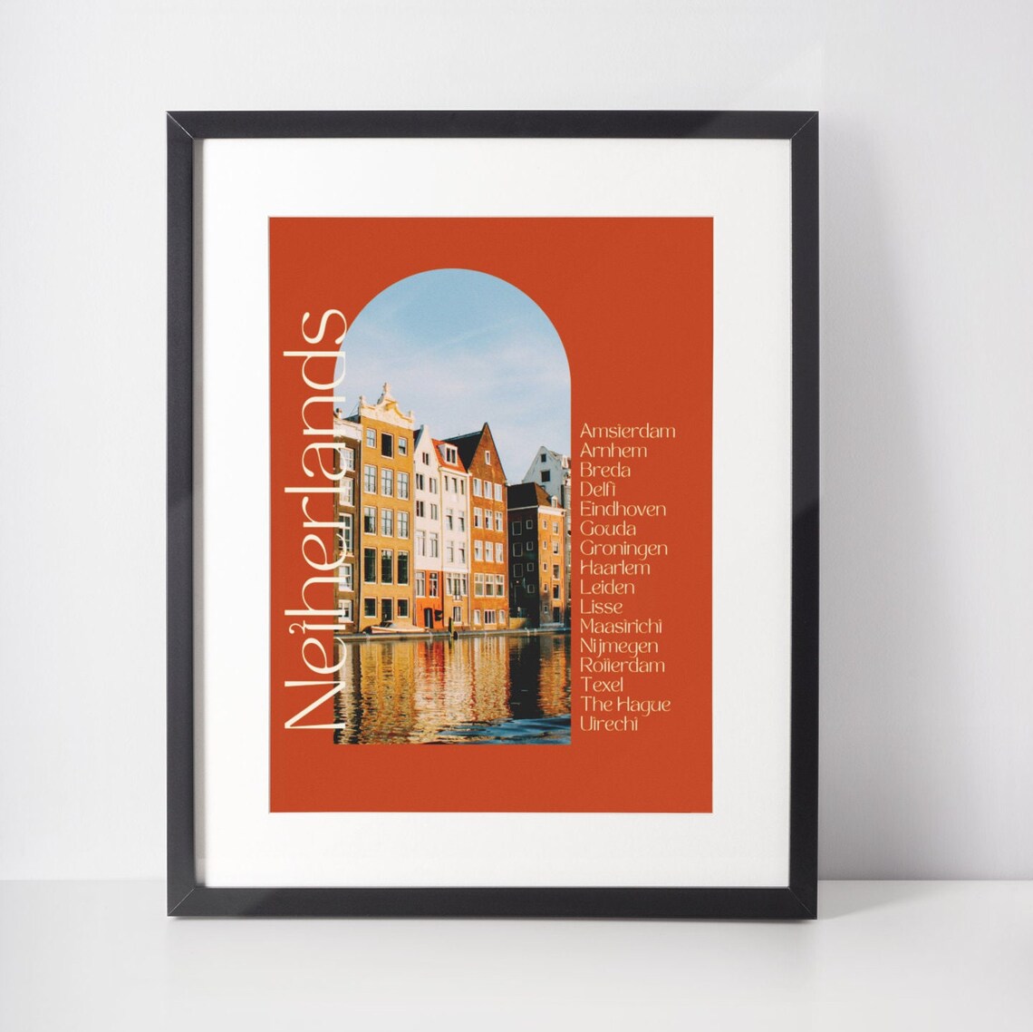 Netherlands Amsterdam Canal Houses Arched Travel Poster Gift Decor