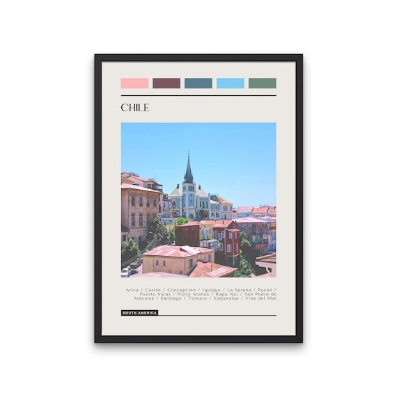Chile Valparaiso Colorful Hills Seaside Color Block Travel Poster