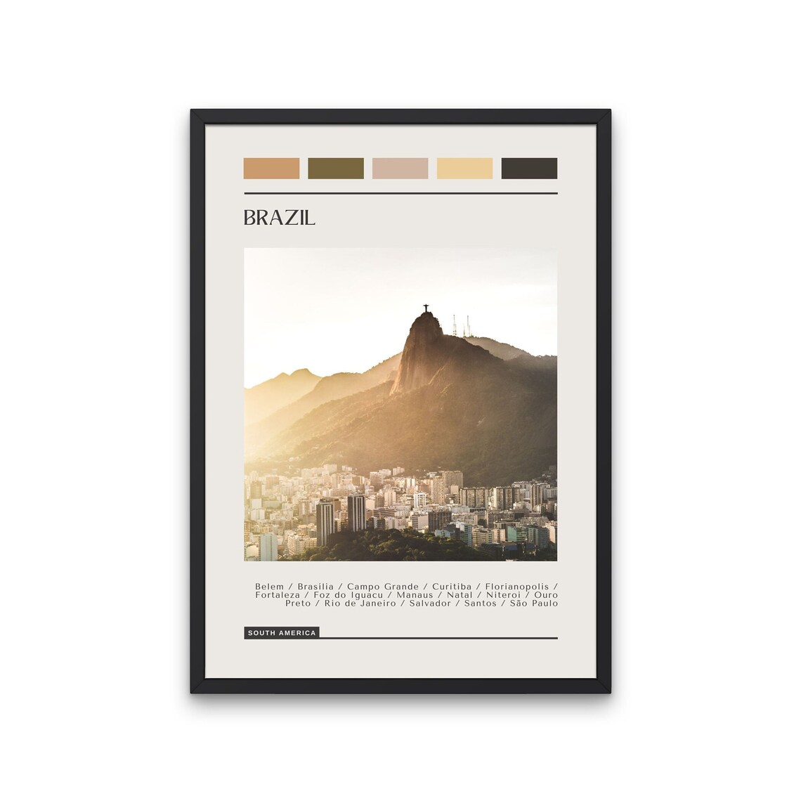 Brazil Travel Poster Christ the Redeemer Rio Sunset Minimalist Wall Decor