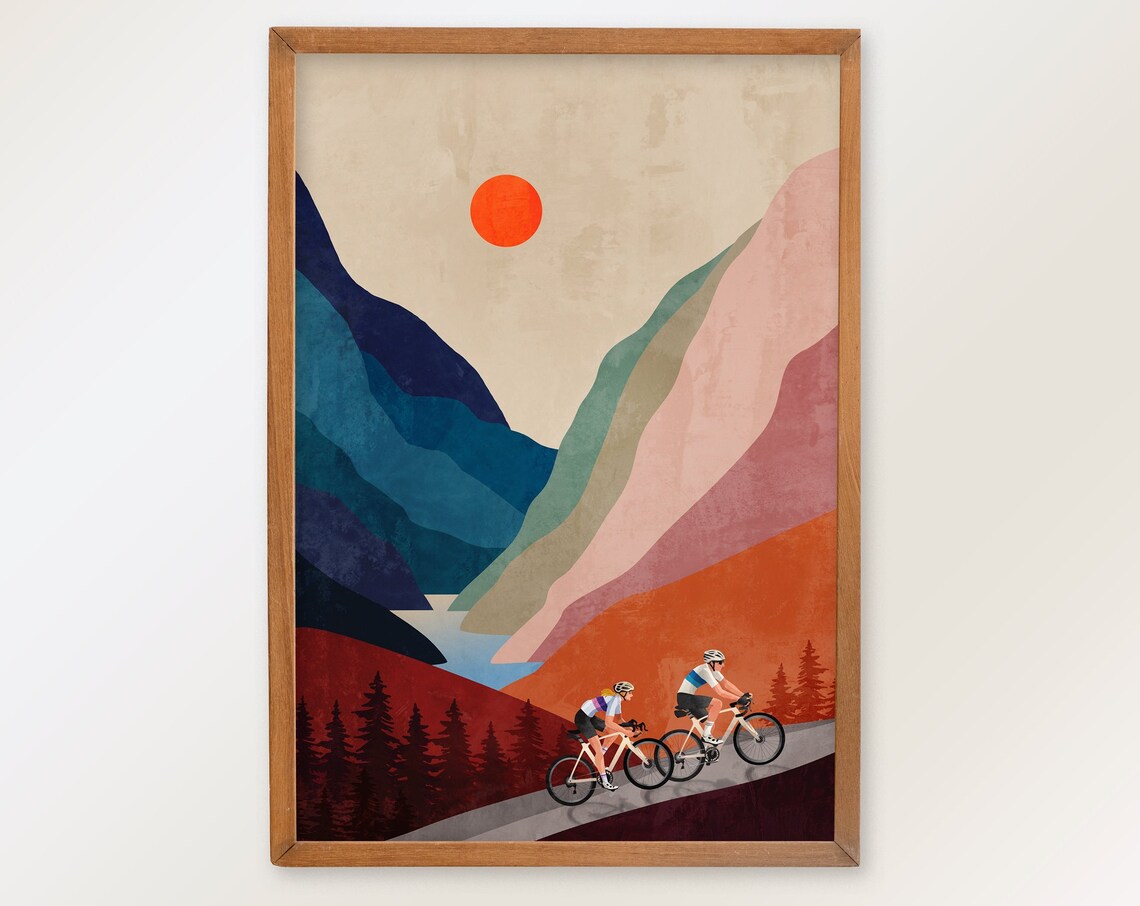 Cycling Friends Art Print, Gift for Cyclist