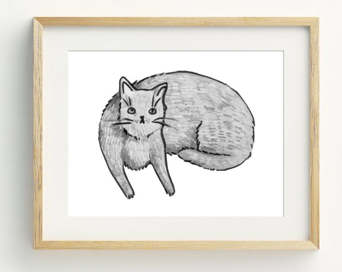 Cute Grey Cat Watercolor Sketch Minimalist Pet Lover Wall Art Print