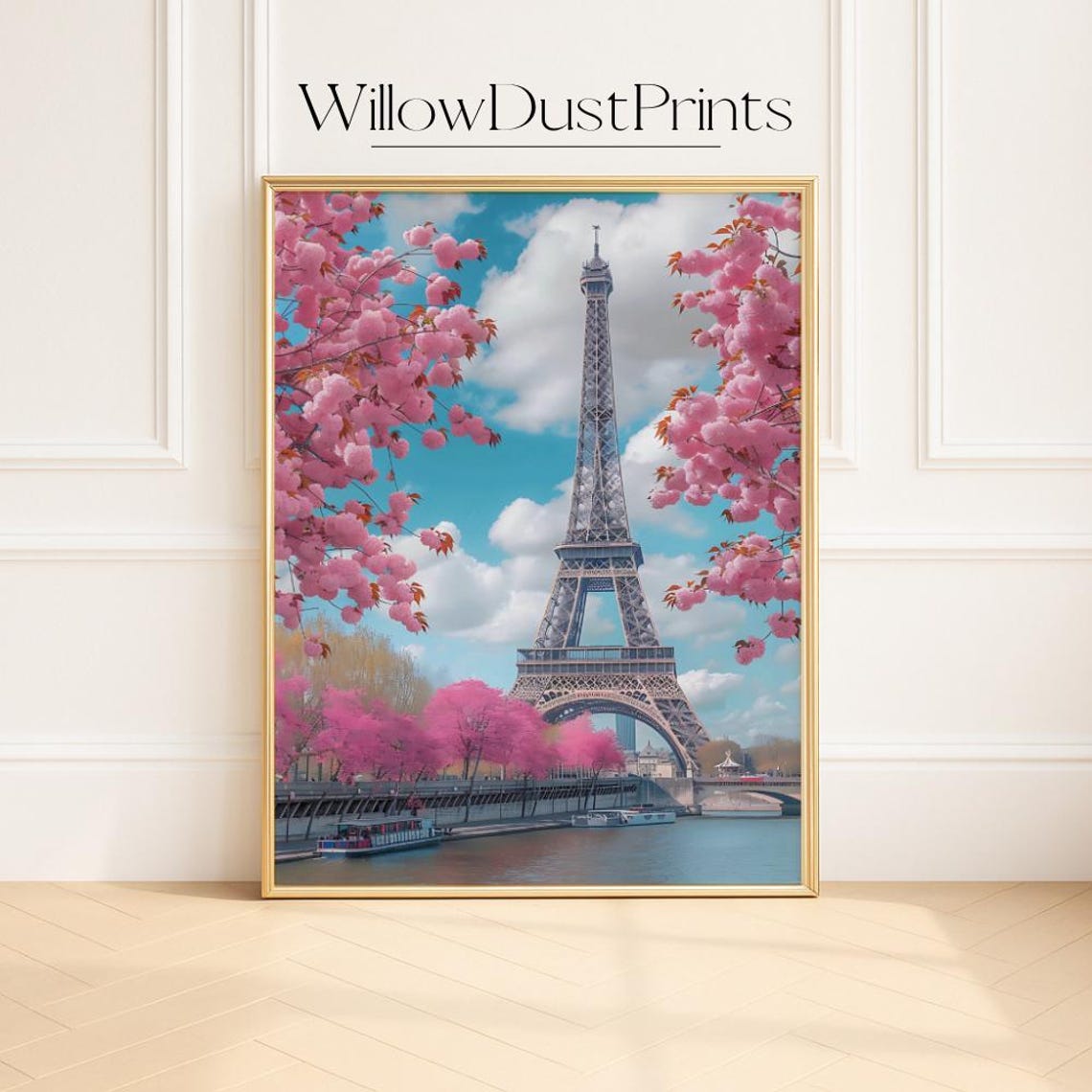 Eiffel Tower With Cherry Blossoms Paris Spring Romance Poster