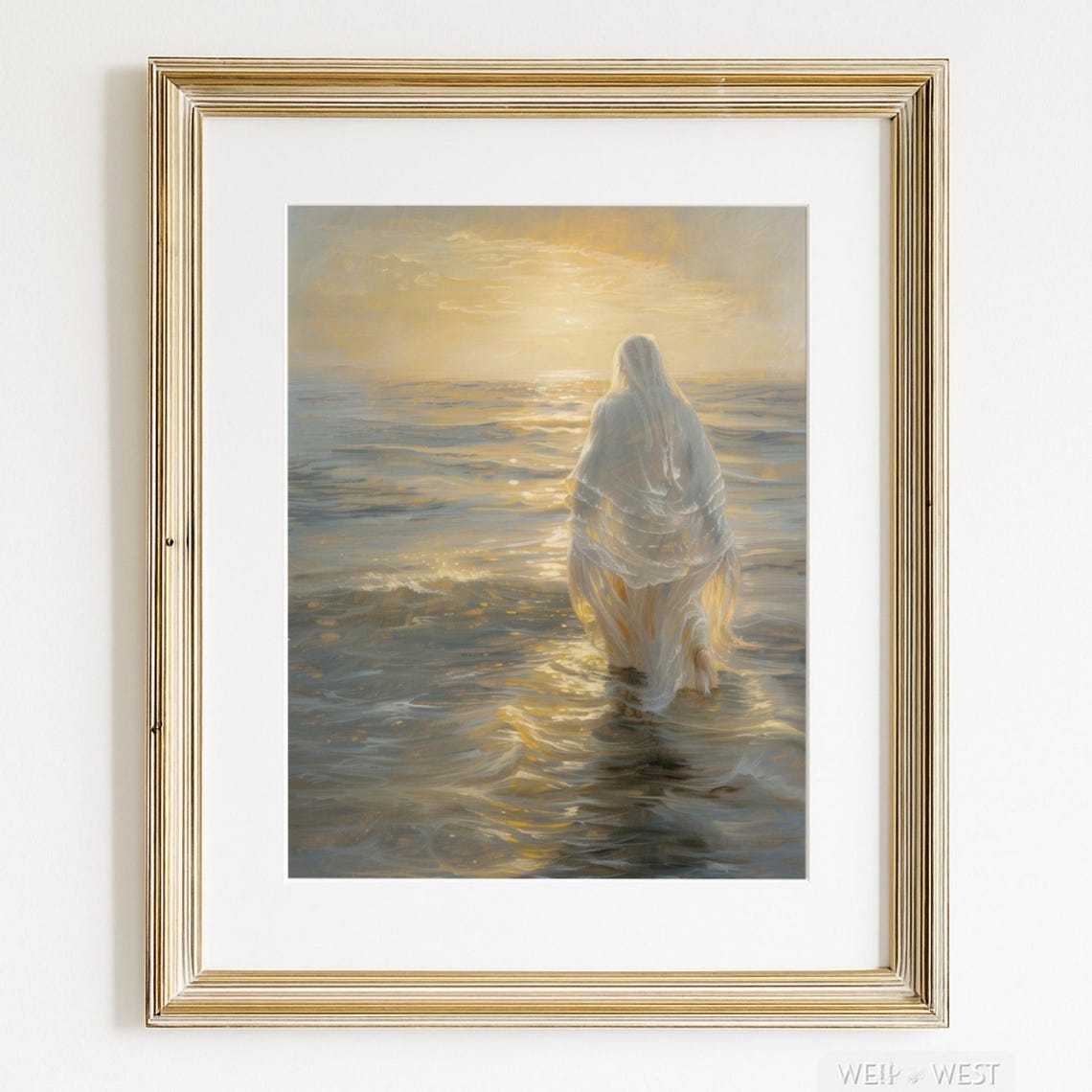 Jesus Walking on Water Sunrise Spiritual Ocean Painting Poster