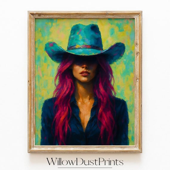 Cowgirl Art Print Colorful Western Wall For Modern Decor Poster Home Country Girl Portrait Rustic Gift