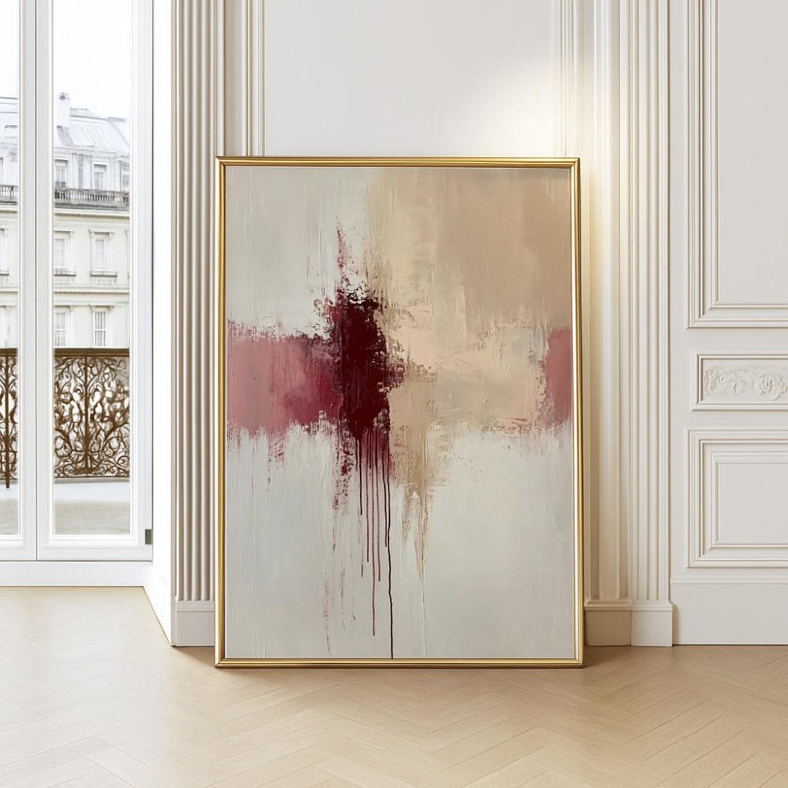 Burgundy Wine Red Abstract Brushstroke Neutral Minimalist Poster