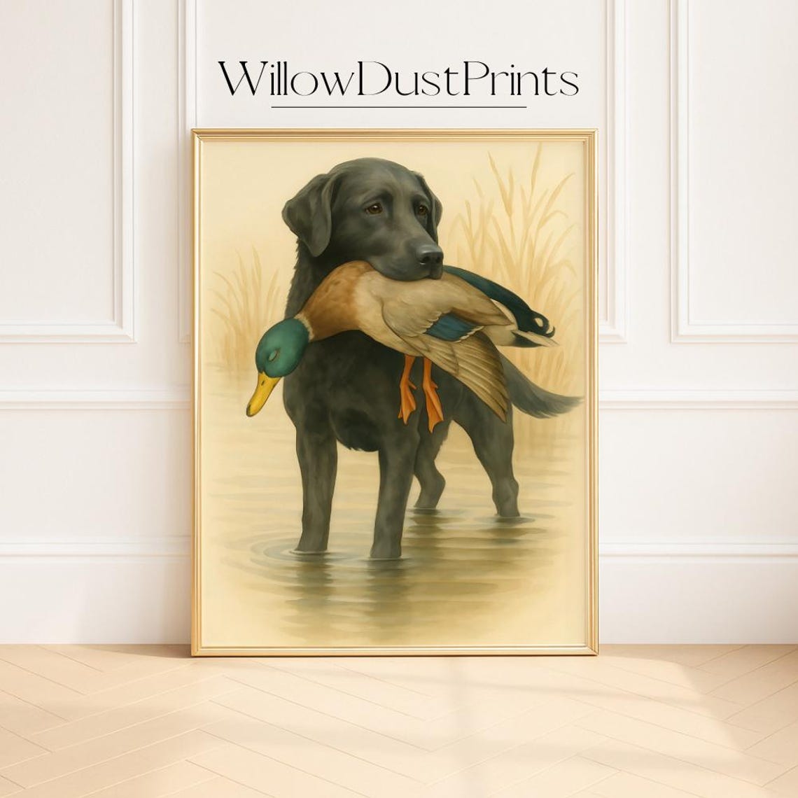 Black Labrador Retriever Hunting Dog Duck Wildlife Art Poster