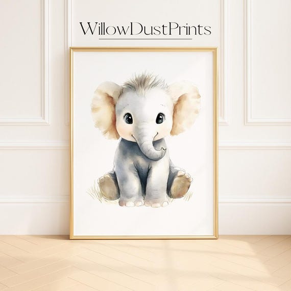 Baby Elephant Wall Artcute Watercolor Jungle Animal Printablesafari Nursery Decor For Boys Or Girls Roombaby Shower Gift