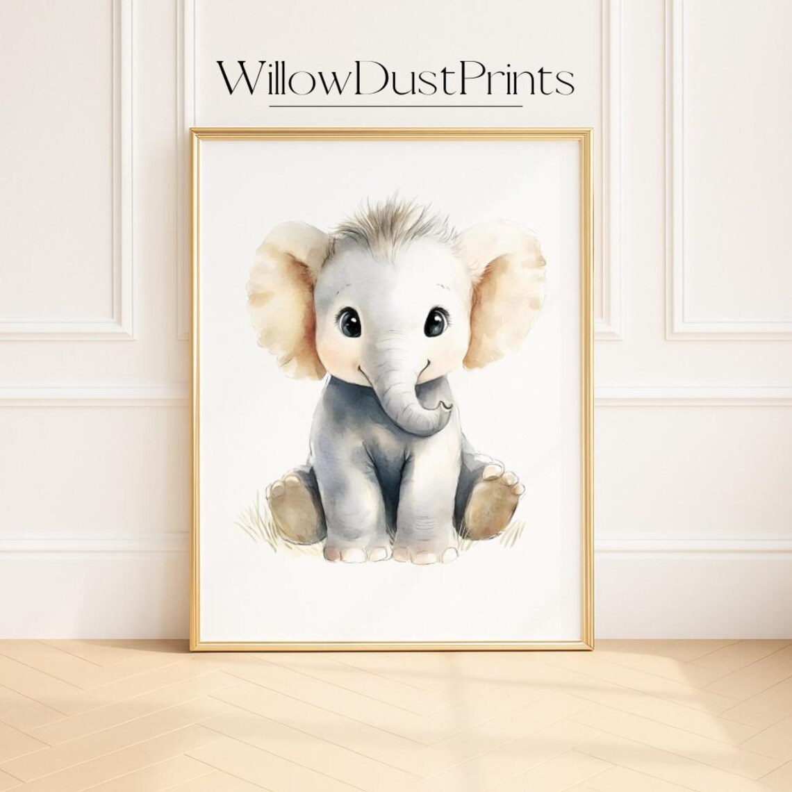 Sweet Baby Elephant Soft Watercolor Nursery Animal Wall Poster