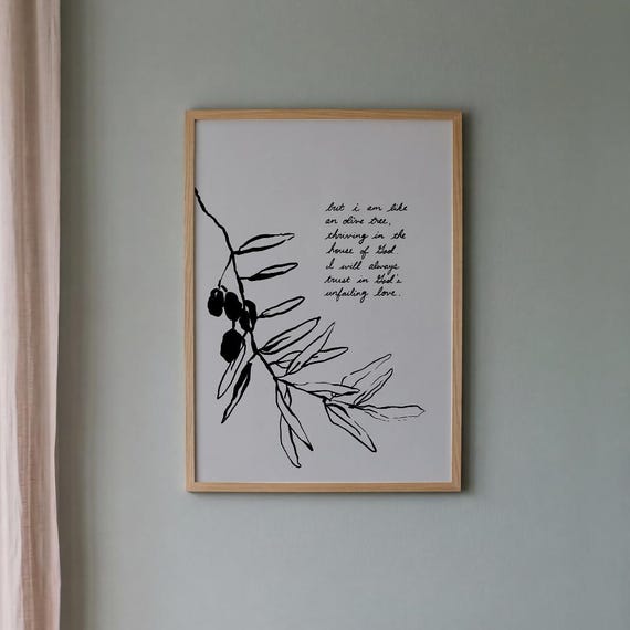Olive Tree Scripture Print Christian Minimalist Faith Decor Neutral Botanical Bible Verse