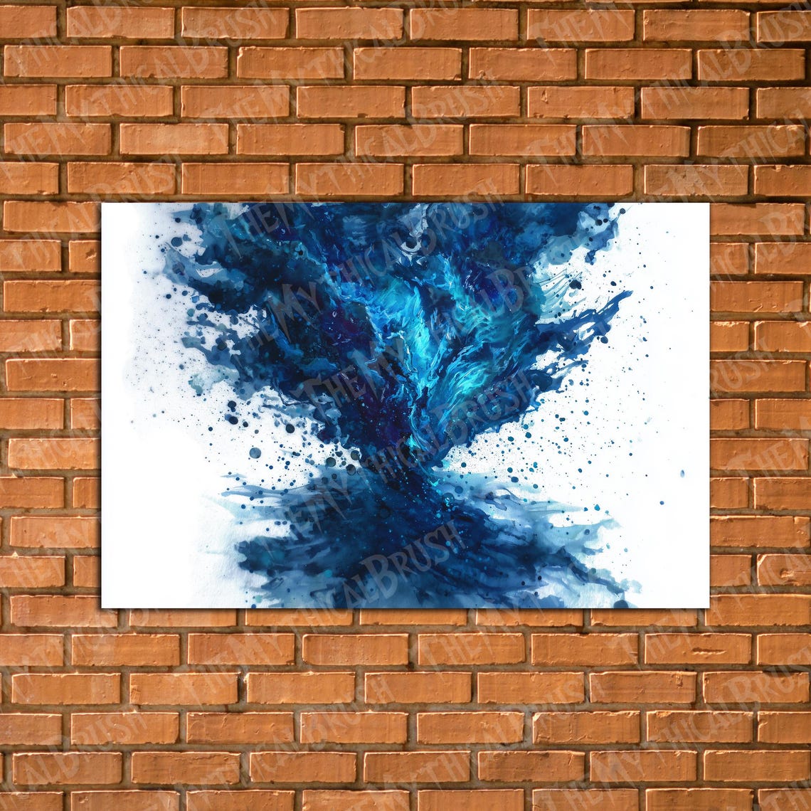 Blue Ink Vortex Swirl Abstract Ocean Energy Canvas Painting Poster