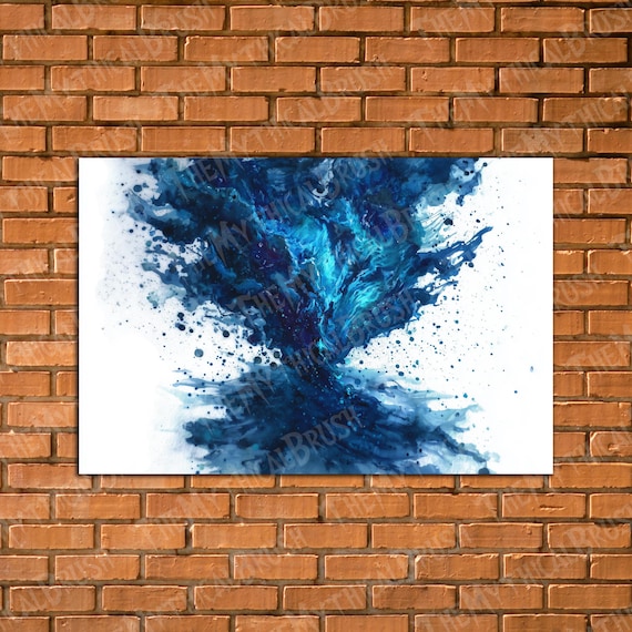 Blue Ink Vortex Swirl Abstract Ocean Energy Canvas Painting Poster