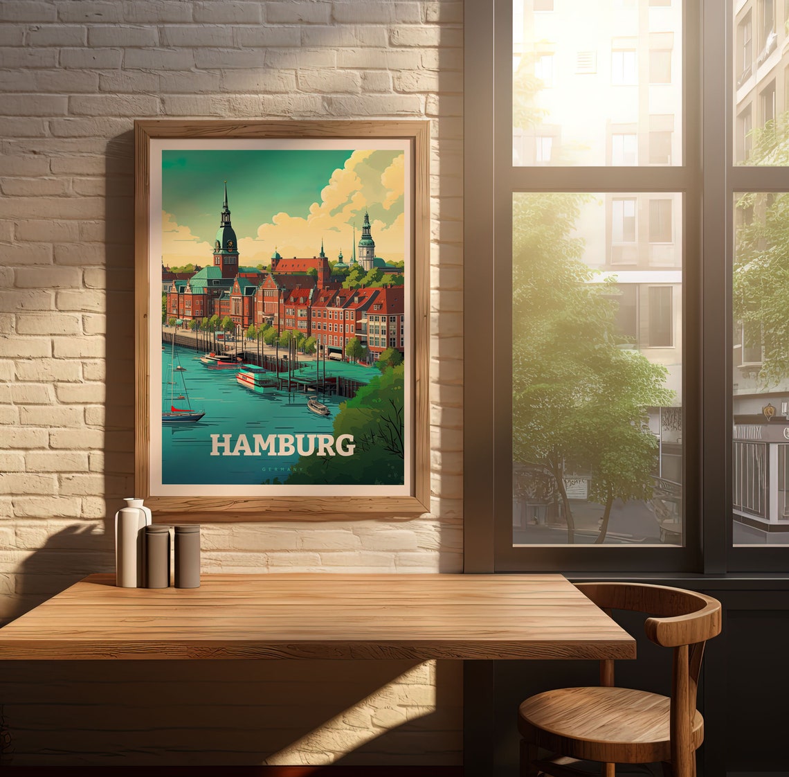 Hamburg Germany Harbor Brick Waterfront Church Tower Travel Poster - Image 4